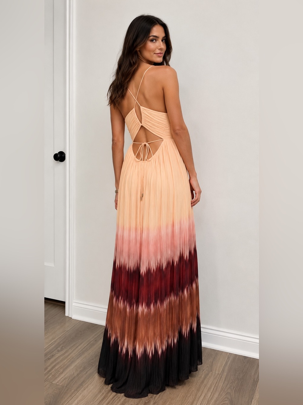 Ba&sh Wila Ombré Pleated Maxi Dress Open Back Pink Gown | Size L NWT - Picture 3 of 13